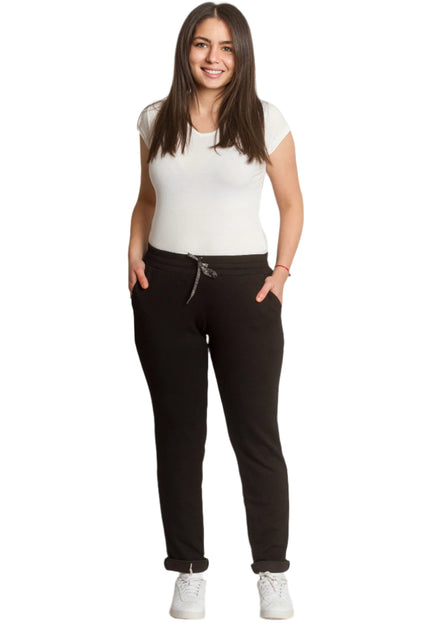 Pantaloni maxi eleganți negri cu elastic în talie și legături