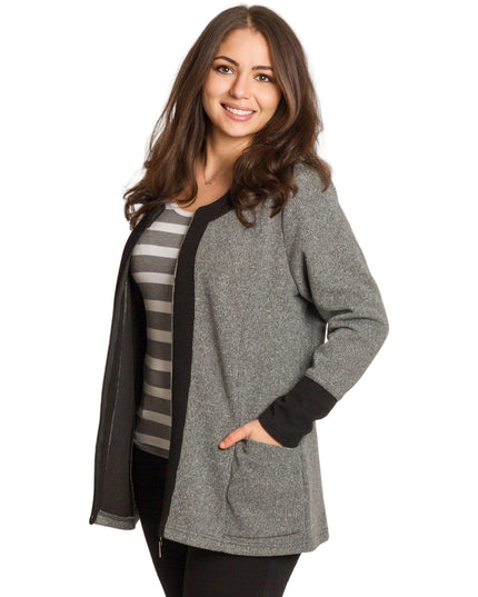 Jachetă de damă cenușie trandafiri cu fermoar și buzunare