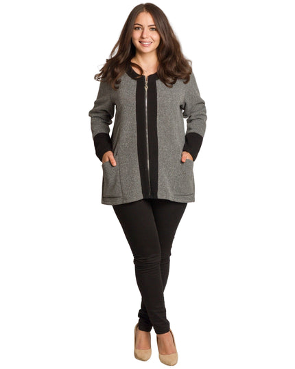 Jachetă de damă cenușie trandafiri cu fermoar și buzunare