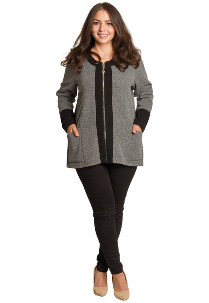 Jachetă de damă cenușie trandafiri cu fermoar și buzunare