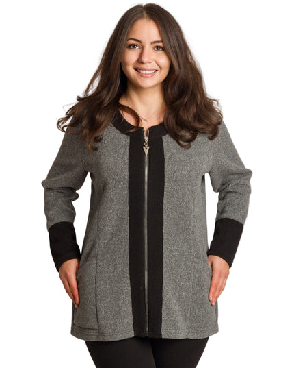 Jachetă de damă cenușie trandafiri cu fermoar și buzunare