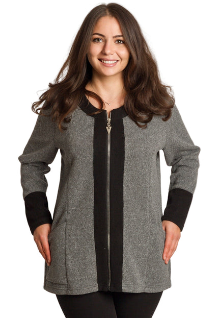 Jachetă de damă cenușie trandafiri cu fermoar și buzunare