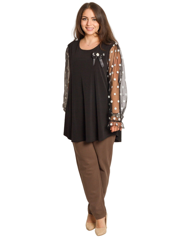 Tunică elegantă pentru femei - Mâneci spectaculoase cu buline