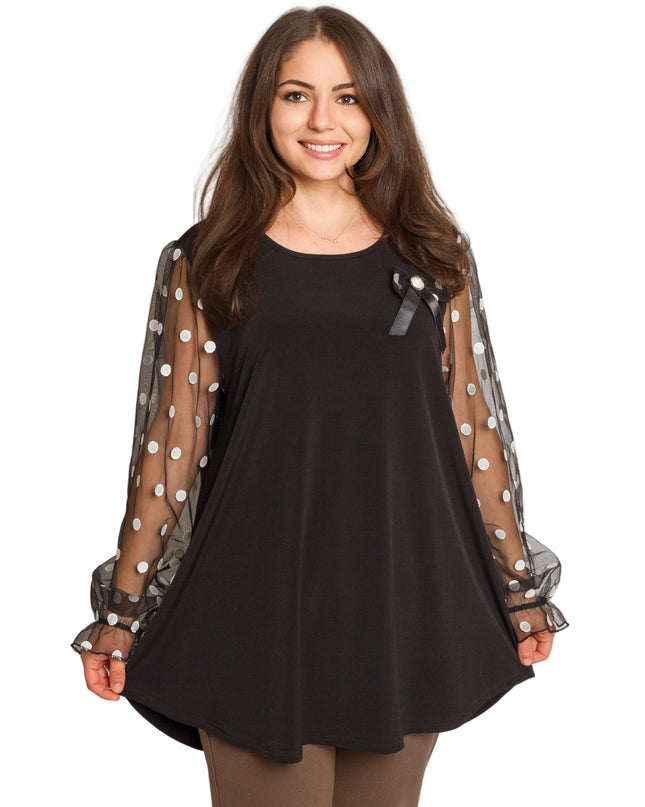 Tunică elegantă pentru femei - Mâneci spectaculoase cu buline