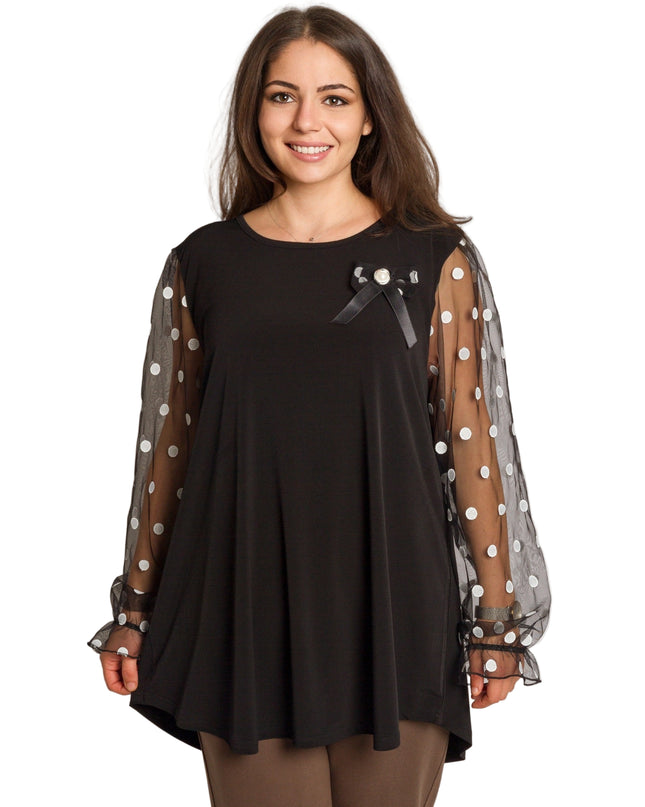 Tunică elegantă pentru femei - Mâneci spectaculoase cu buline