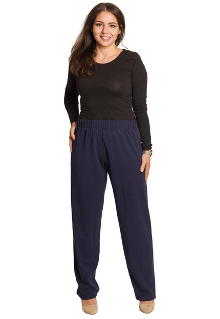 Pantaloni maxi de damă bleumarin cu talie elastică