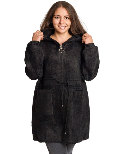 Jachetă de damă din burete cu glugă și buzunare