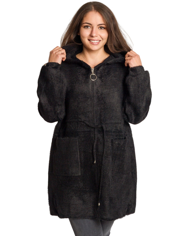 Jachetă de damă din burete cu glugă și buzunare