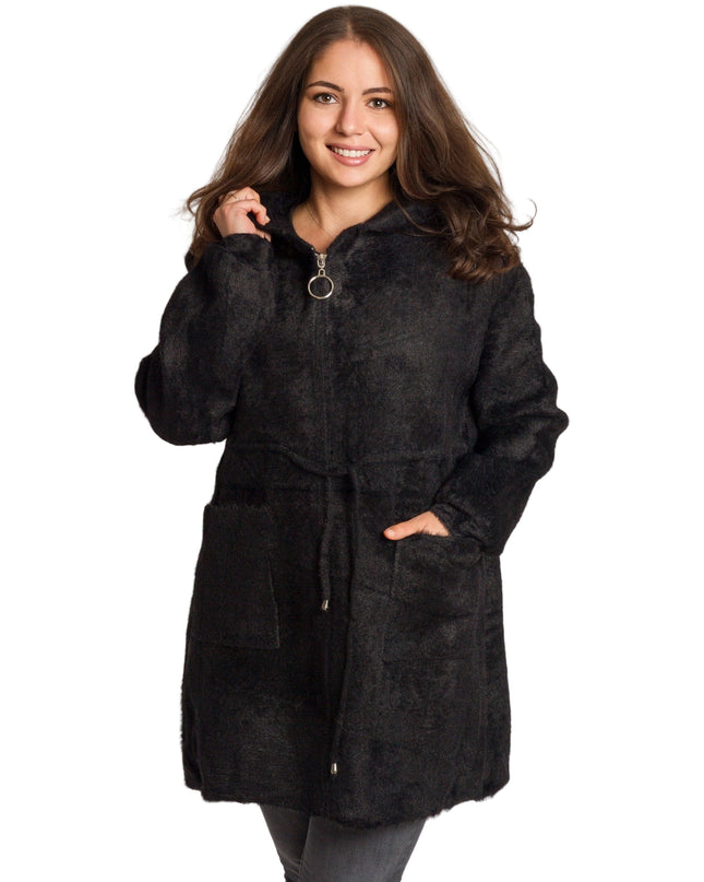 Jachetă de damă din burete cu glugă și buzunare