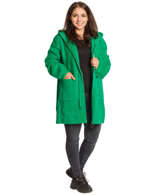 Jachetă de damă din burete cu glugă și buzunare