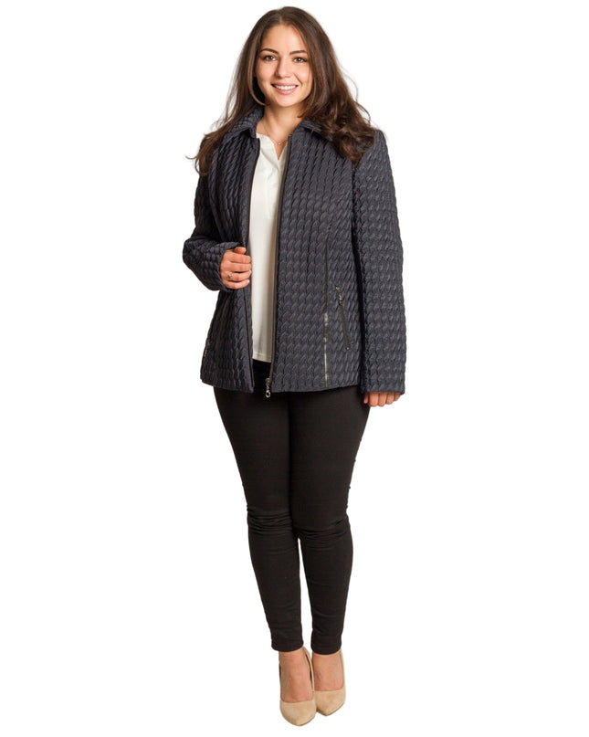 Jachetă elegantă bordo cu guler și fermoar, mărimi mari