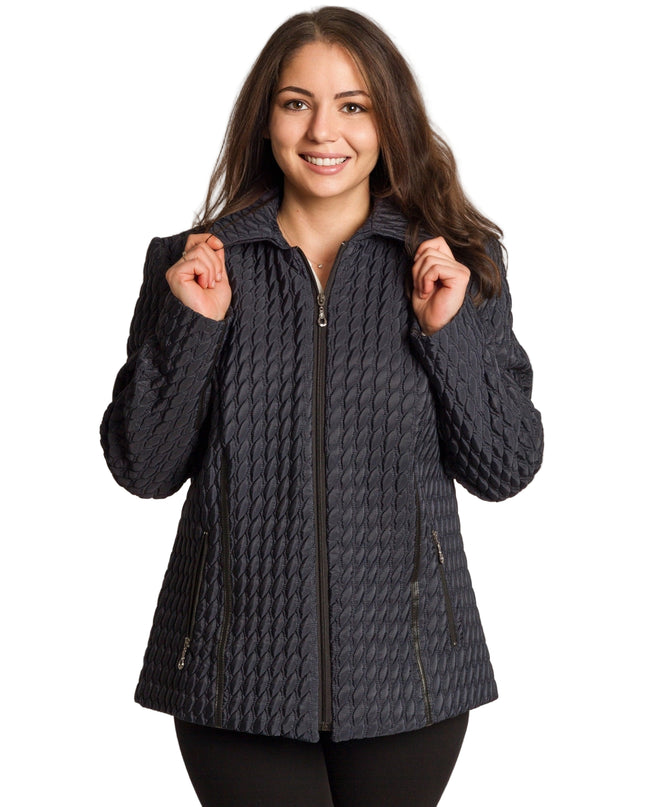 Jachetă elegantă bordo cu guler și fermoar, mărimi mari