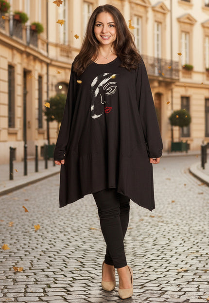 Tunică asimetrică pentru femei cu broderie artistică - Model lejer