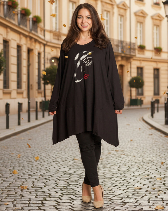 Tunică asimetrică pentru femei cu broderie artistică - Model lejer