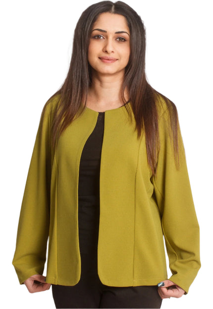 Jachetă elegantă de damă fără nasturi, în culoarea galbenă