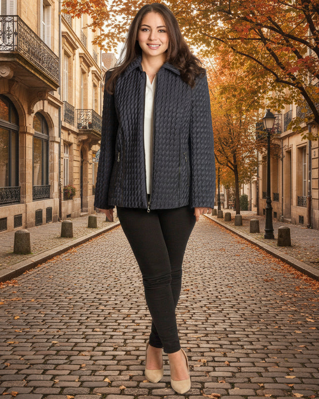 Jachetă elegantă bordo cu guler și fermoar, mărimi mari