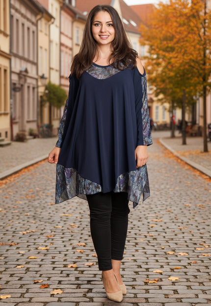 Tunică asimetrică pentru femei cu broderie artistică - Model lejer