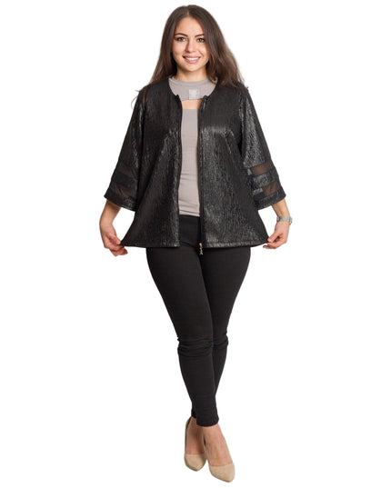 Jachetă maxi formală decorată cu elemente subtile cu sclipici