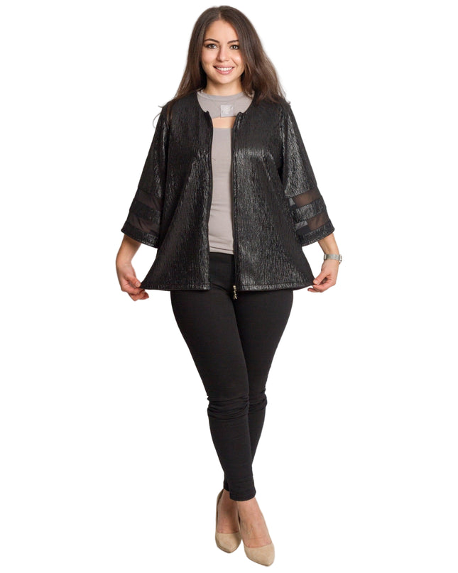 Jachetă maxi formală decorată cu elemente subtile cu sclipici