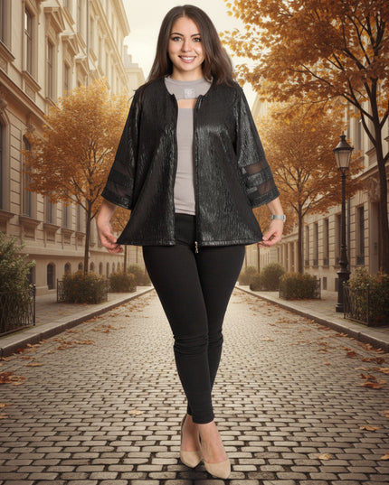 Jachetă maxi formală decorată cu elemente subtile cu sclipici