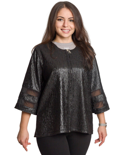 Jachetă maxi formală decorată cu elemente subtile cu sclipici