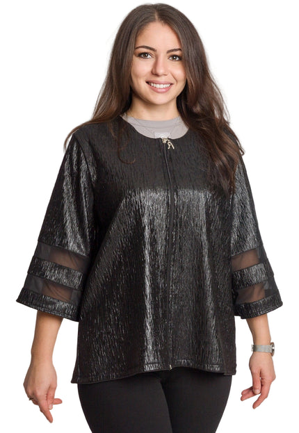 Jachetă maxi formală decorată cu elemente subtile cu sclipici