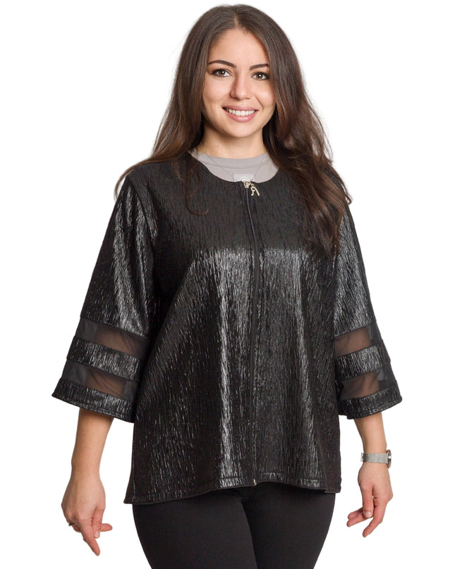 Jachetă maxi formală decorată cu elemente subtile cu sclipici