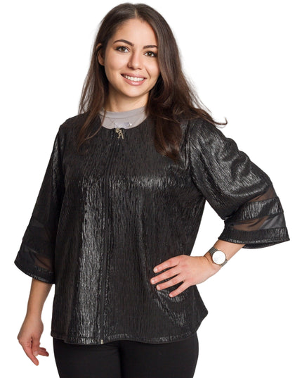 Jachetă maxi formală decorată cu elemente subtile cu sclipici