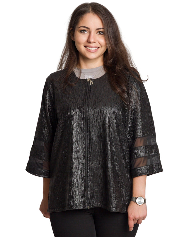 Jachetă maxi formală decorată cu elemente subtile cu sclipici