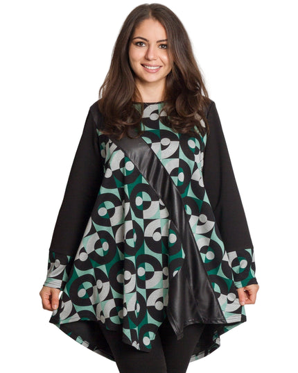 Tunică lejeră în mărimi mari cu accente din piele