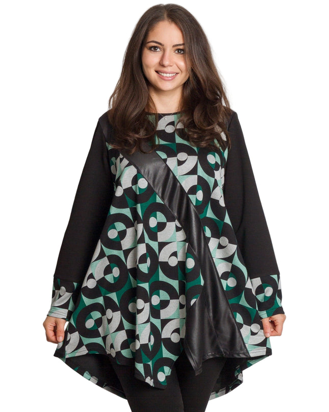 Tunică lejeră în mărimi mari cu accente din piele