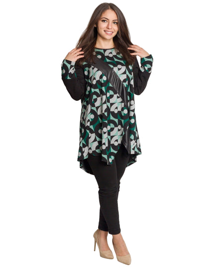 Tunică lejeră în mărimi mari cu accente din piele