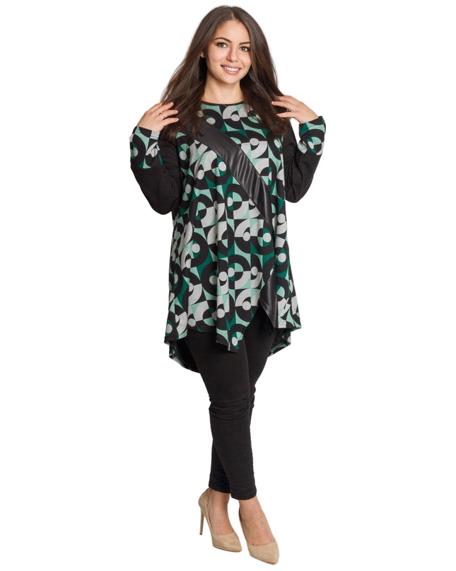 Tunică lejeră în mărimi mari cu accente din piele