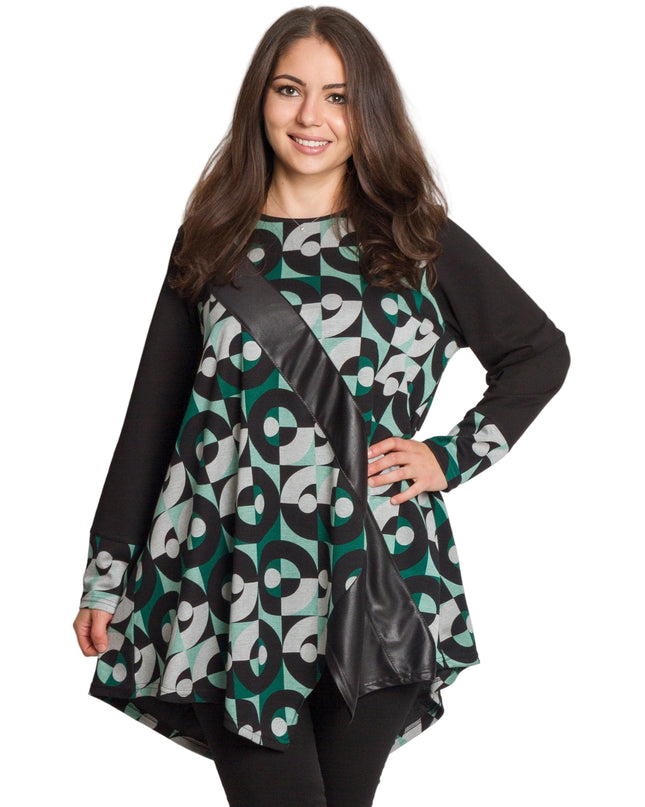 Tunică lejeră în mărimi mari cu accente din piele