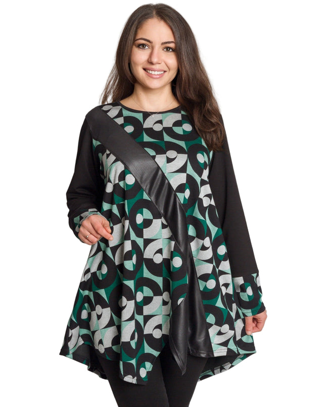 Tunică lejeră în mărimi mari cu accente din piele