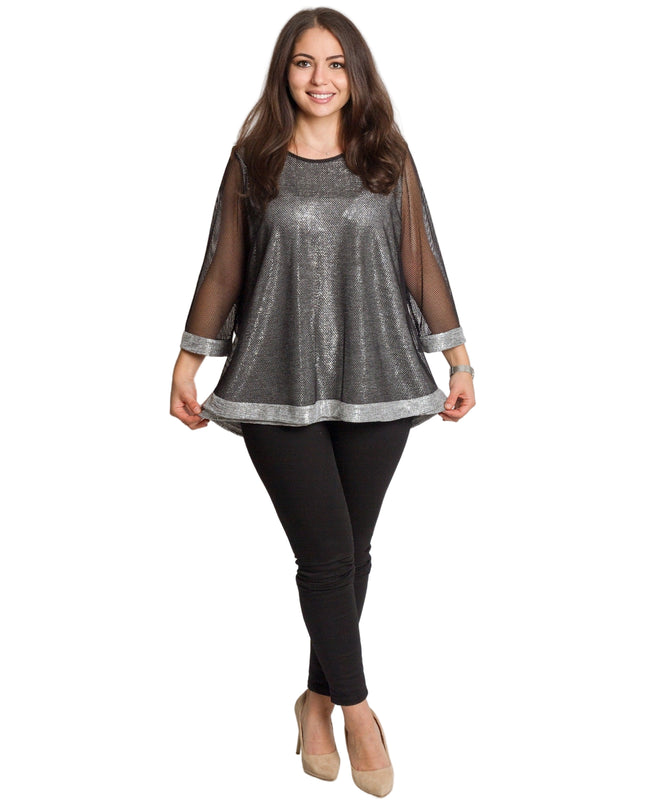 Tunică lejeră în mărimi mari cu accente din piele