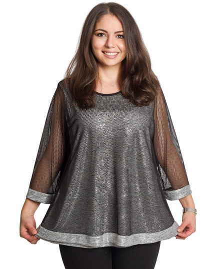 Tunică lejeră în mărimi mari cu accente din piele