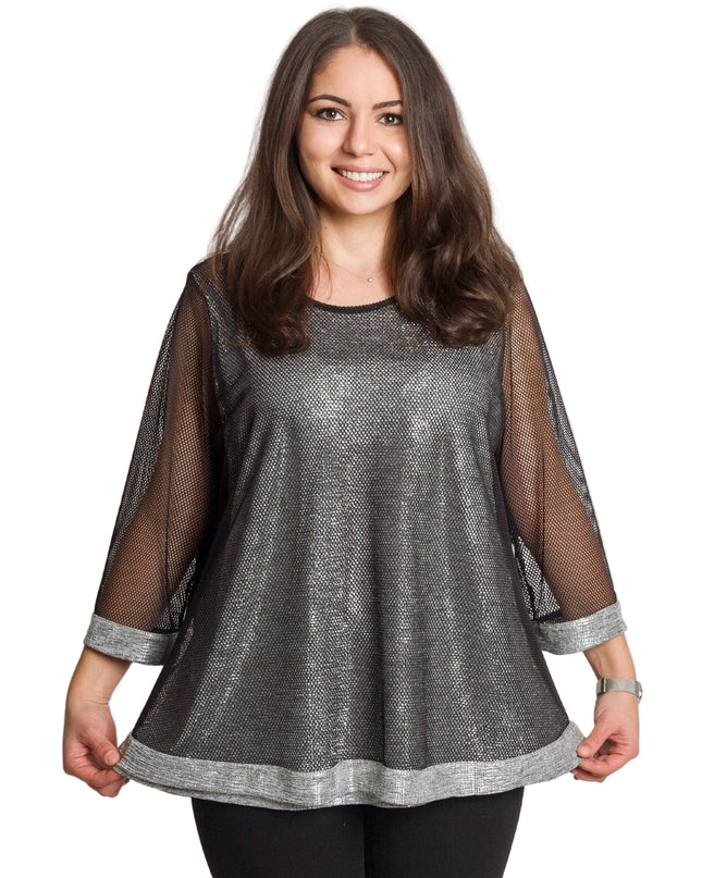 Tunică lejeră în mărimi mari cu accente din piele