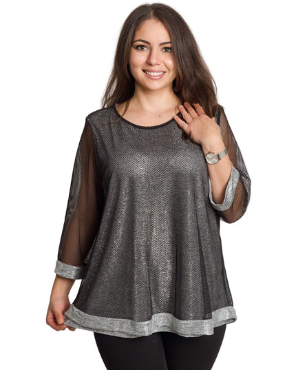 Tunică lejeră în mărimi mari cu accente din piele