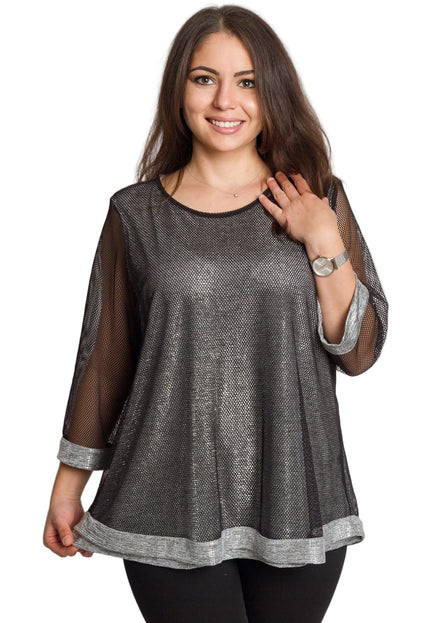 Tunică lejeră în mărimi mari cu accente din piele