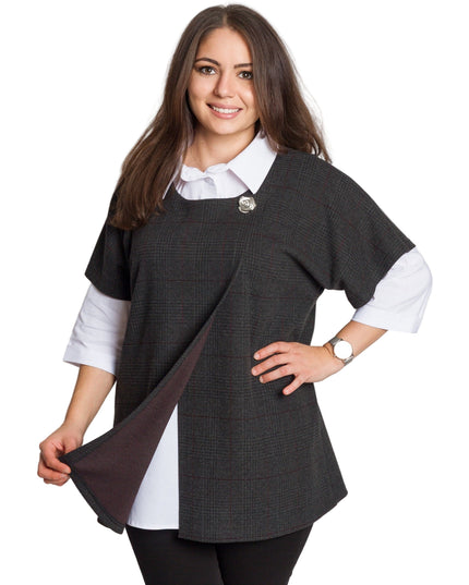 Set cămașă și vestă maxi cu perlă decorativă