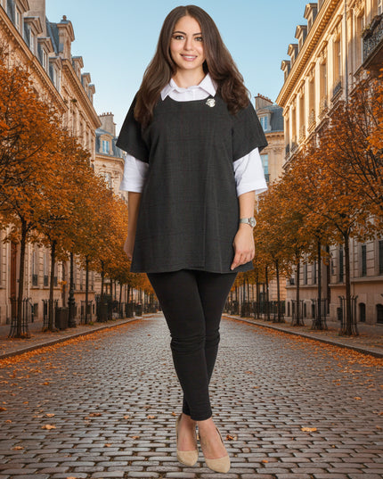 Set cămașă și vestă maxi cu perlă decorativă