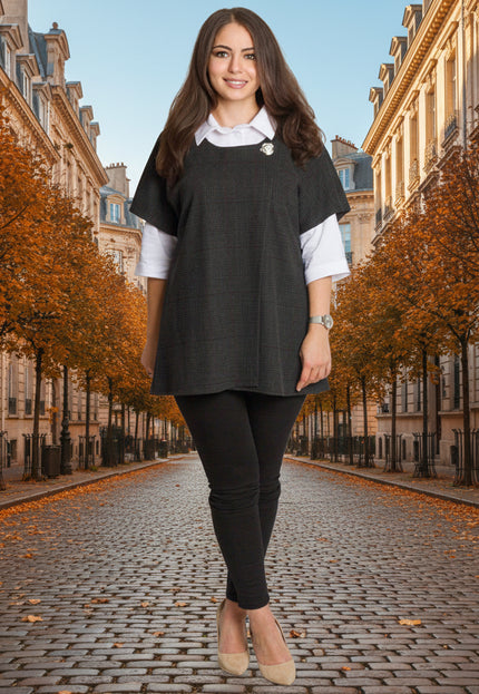 Set cămașă și vestă maxi cu perlă decorativă