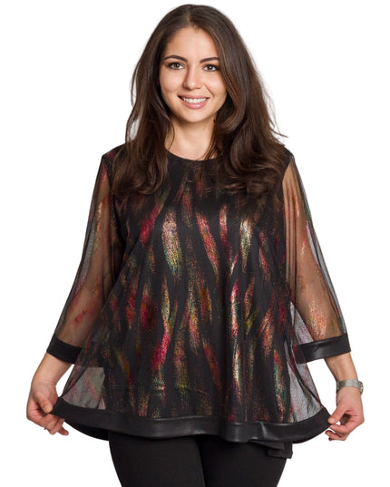 Tunică lejeră în mărimi mari cu accente din piele