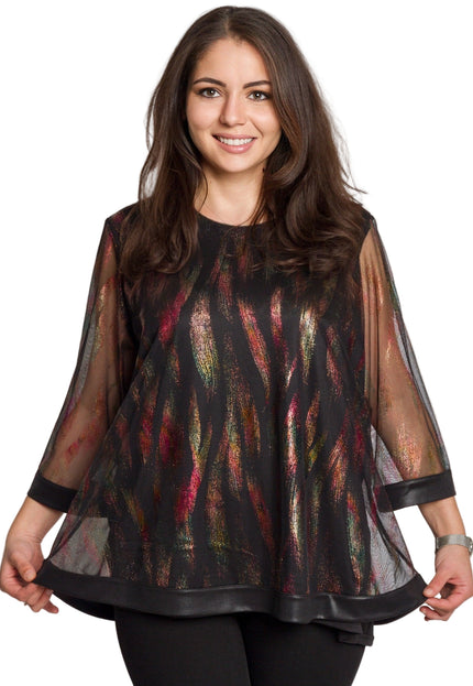 Tunică lejeră în mărimi mari cu accente din piele