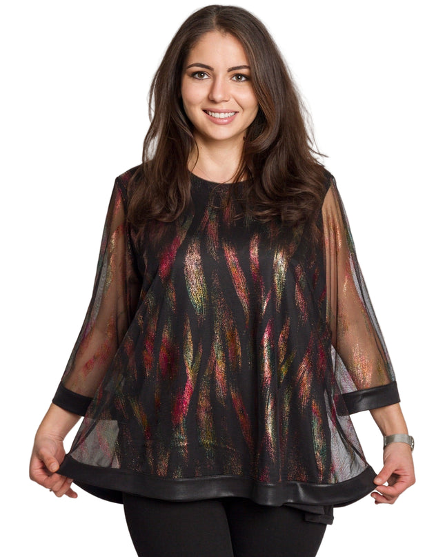 Tunică lejeră în mărimi mari cu accente din piele