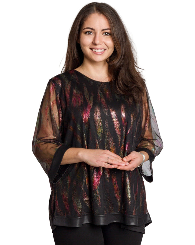 Tunică lejeră în mărimi mari cu accente din piele