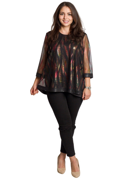 Tunică lejeră în mărimi mari cu accente din piele