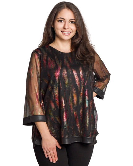 Tunică lejeră în mărimi mari cu accente din piele