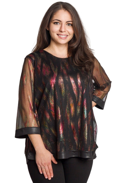 Tunică lejeră în mărimi mari cu accente din piele